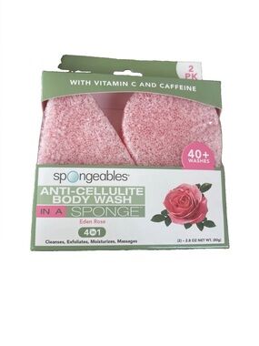 Spongeables Anti Cellulite, Exfoliating Body Wash Sponges 2 Pack | Eden Rose 🌹